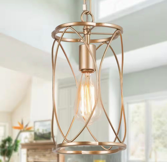 Uolfin Modern Gold Kitchen Island Pendant Light, 1-Light Mid-Century Dining Room Hanging Pendant Light for Foyer