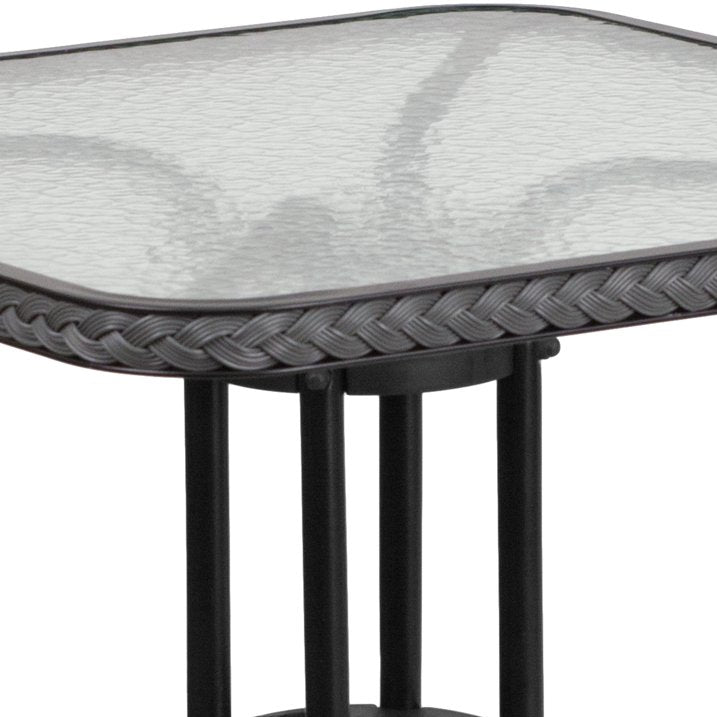 28" Square Tempered Glass Metal Table with Rattan Edging - Gray