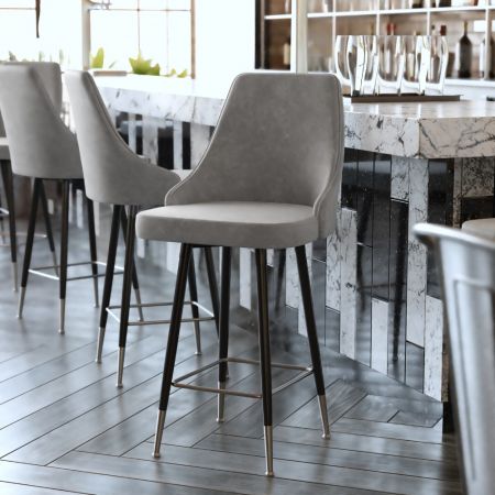 Shelly 30" Faux Leather Counter Stool - Set of 2, Gray