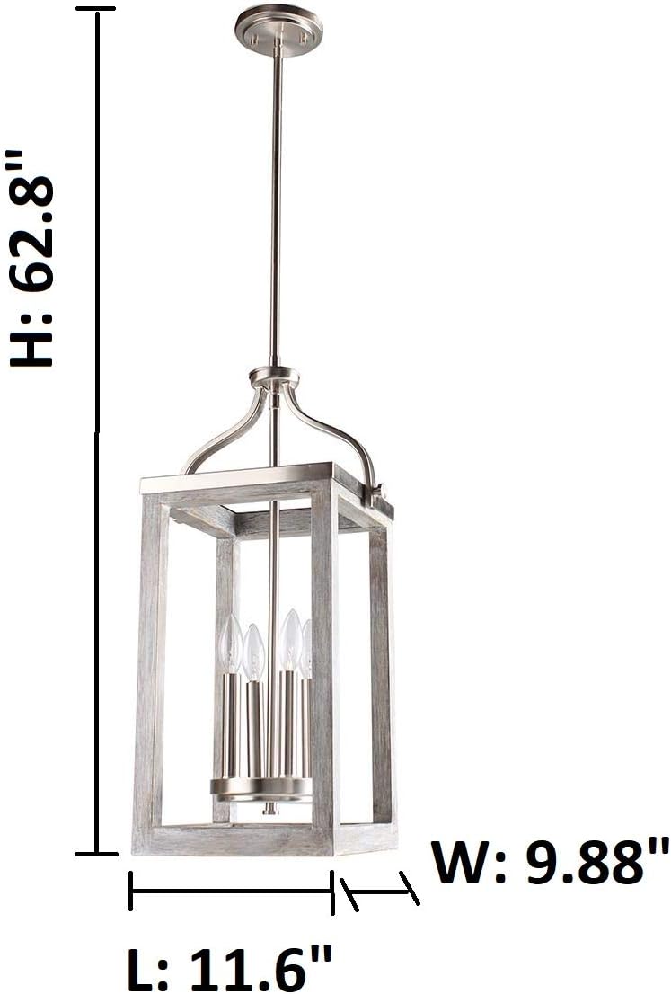 EGLO Westbury 4-Light Ceiling Pendant Hanging Lighting Fixture with Farmhouse Wood for Kitchen Island, Hallway, and Dining Room, 60W, 11-Inch, Brushed Nickel Finish, 11 in