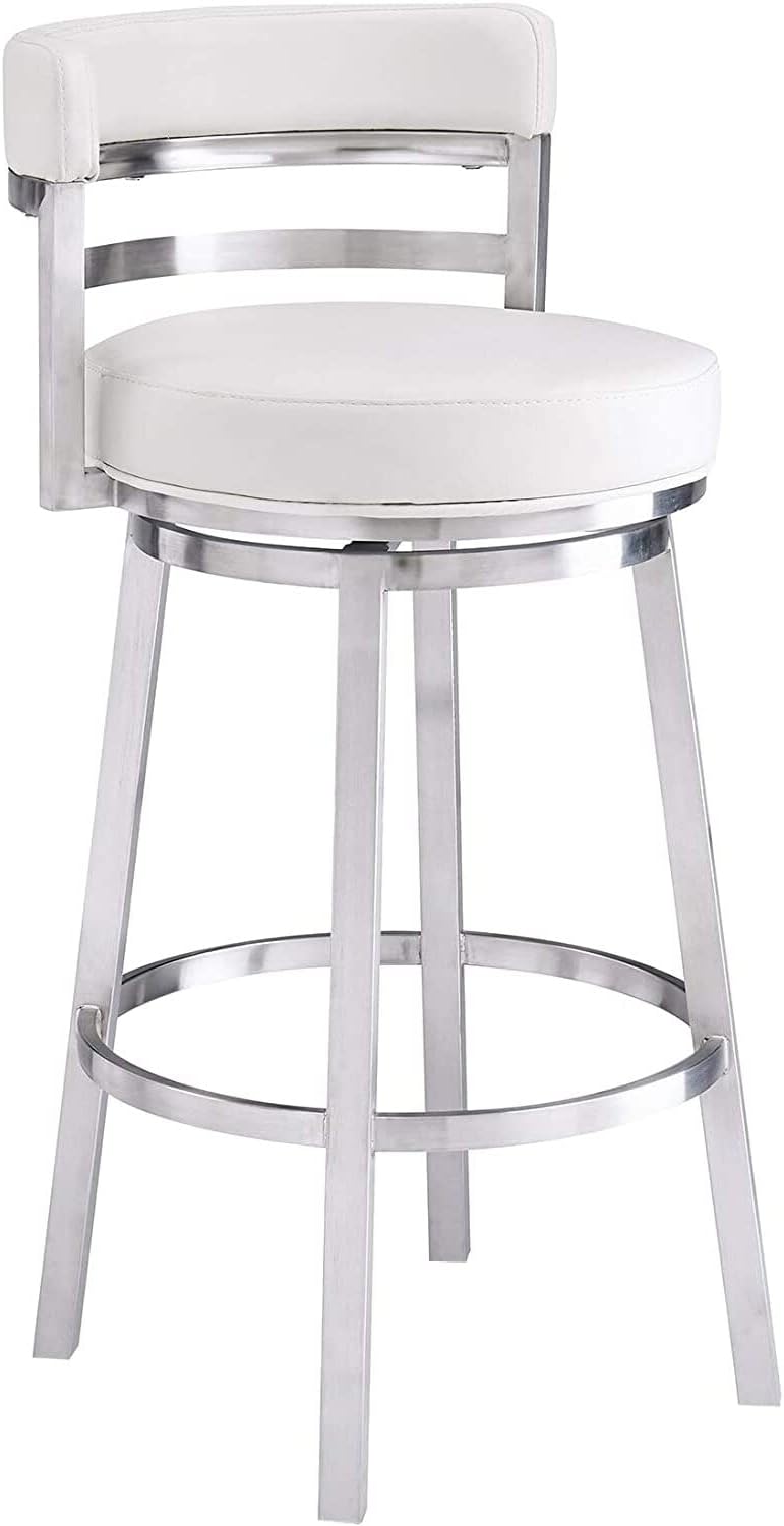 Armen Living Madrid Brushed Stainless Steel Faux Leather Barstool- White or Gray