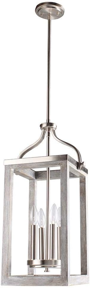 EGLO Westbury 4-Light Ceiling Pendant Hanging Lighting Fixture with Farmhouse Wood for Kitchen Island, Hallway, and Dining Room, 60W, 11-Inch, Brushed Nickel Finish, 11 in
