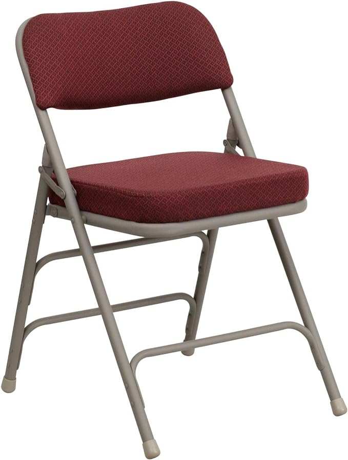 Series Premium Curved Triple Braced & Double Hinged Burgundy Fabric Metal Folding Chair - Set of 4