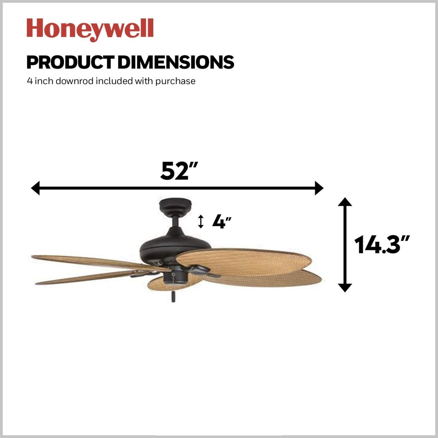 Honeywell Palm Valley Bronze Tropical Ceiling Fan with Palm Leaf Blades - 52-inch