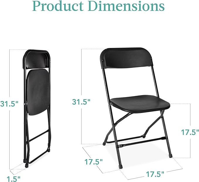 Series Premium Plastic Folding Chair - Black, (Set of 4)