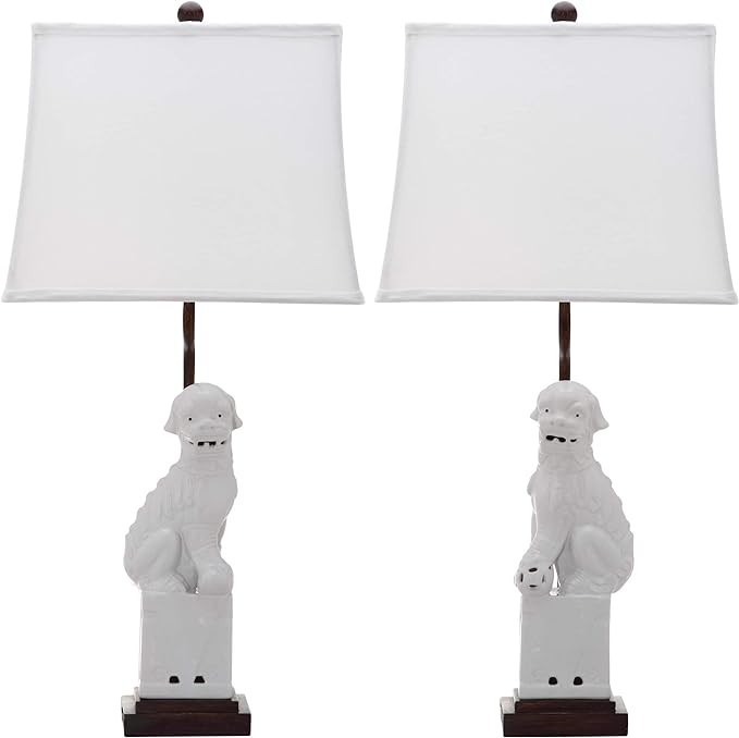 SAFAVIEH Lighting 28-inch White Foo Dog Table Lamp (Set of 2) - 14"x9"x28.5"