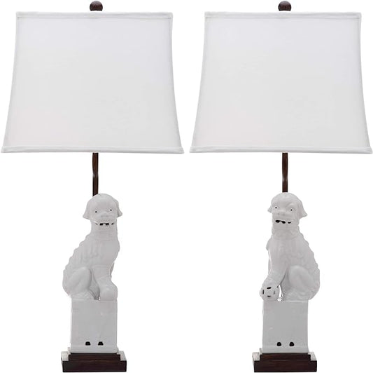 SAFAVIEH Lighting 28-inch White Foo Dog Table Lamp (Set of 2) - 14"x9"x28.5"