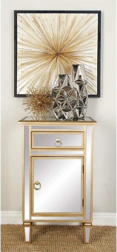 Goldtone Mirrored Cabinet Side Table