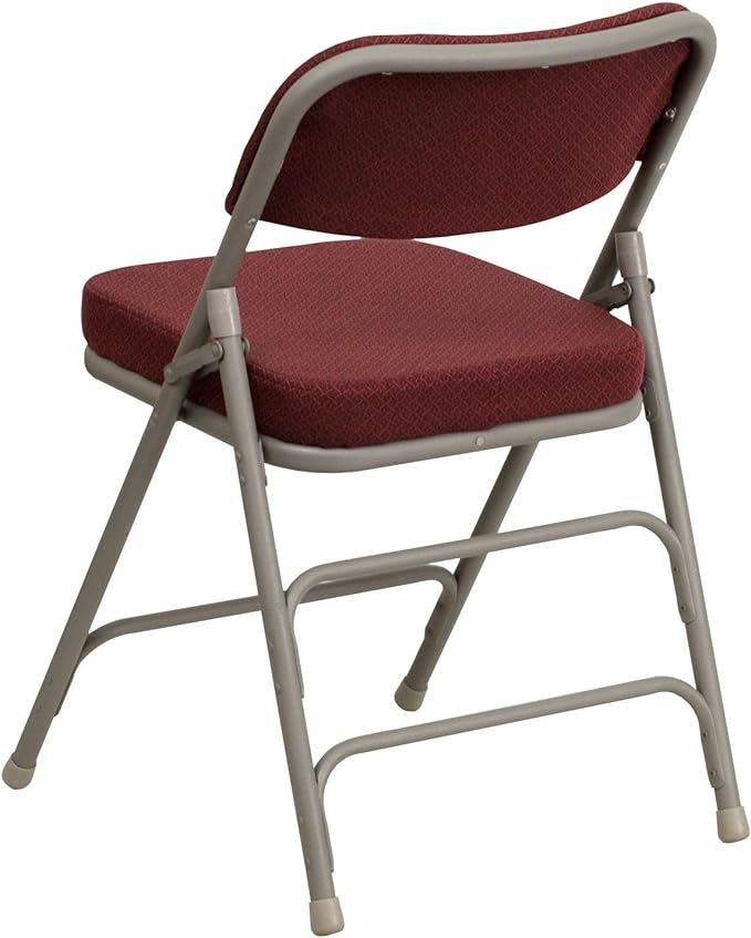 Series Premium Curved Triple Braced & Double Hinged Burgundy Fabric Metal Folding Chair - Set of 4