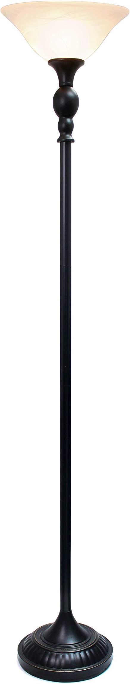 Elegant Designs 1 Light Torchiere Floor Lamp with Marbleized White Glass Shade, Restoration Bronze and White