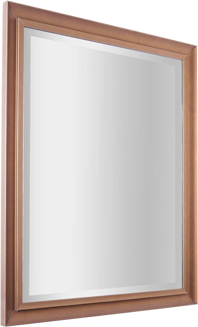 Antique Gold Framed Classic Rectangular Beveled Edge Decorative Vanity Wall Mirror- 26 x 32 - Antique Gold