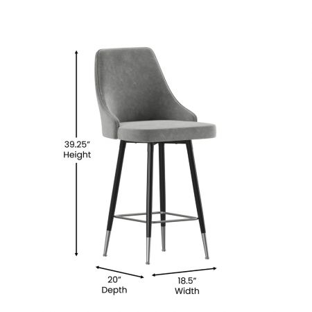 Shelly 30" Faux Leather Counter Stool - Set of 2, Gray