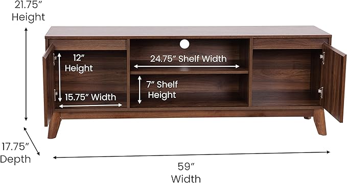 Hatfield Series TV Stand with Adjustable Center Shelf and Dual Soft Close Doors - 60", Dark Walnut