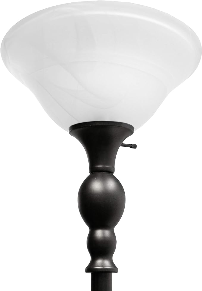 Elegant Designs 1 Light Torchiere Floor Lamp with Marbleized White Glass Shade, Restoration Bronze and White