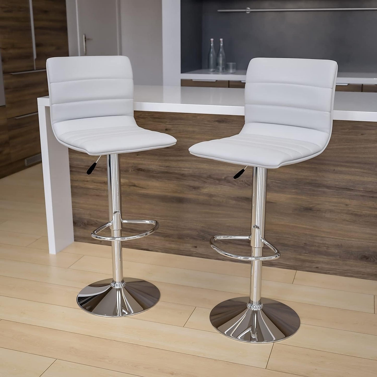 Vincent Adjustable Bar Stool - White/Chrome (Set of 2)