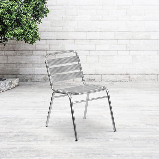 Lila Commercial Aluminum Indoor-Outdoor Restaurant Stack Chair with Triple Slat Back