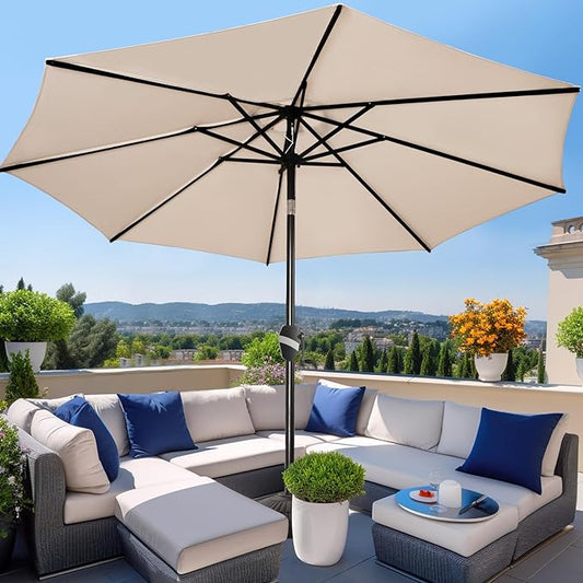 9' Deluxe Auto-Tilt Umbrella with Black Pole - Natural