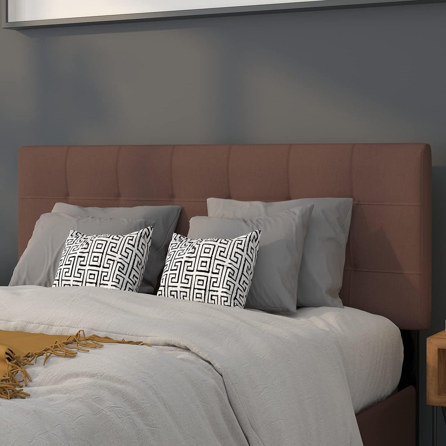 Bedford Tufted Upholstered Full Size Headboard in Dark Brown Fabric