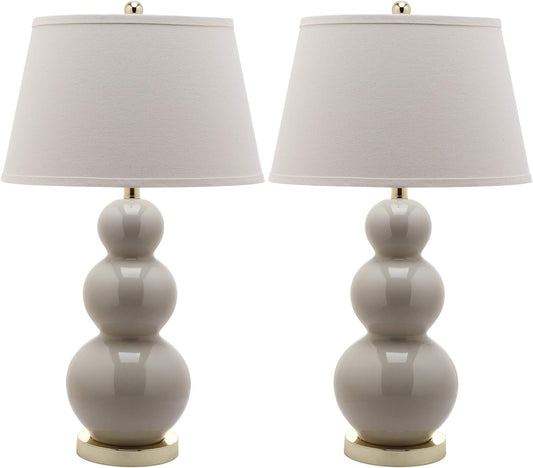 SAFAVIEH Lighting 27-inch Amy Triple Gourd Pearl White Table Lamp (Set of 2) - 16"x16"x28"