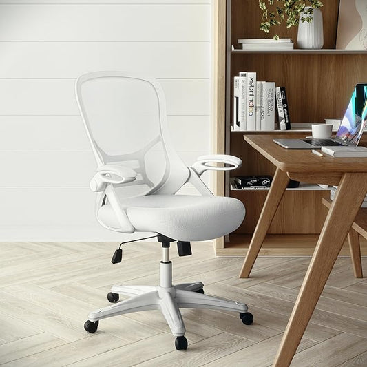 Porter High Back Ergonomic Swivel Office Chair with Flip-up Arms - White/White