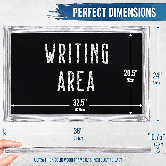 HBCY 36" x 24" Rustic Chalkboard- Whitewash