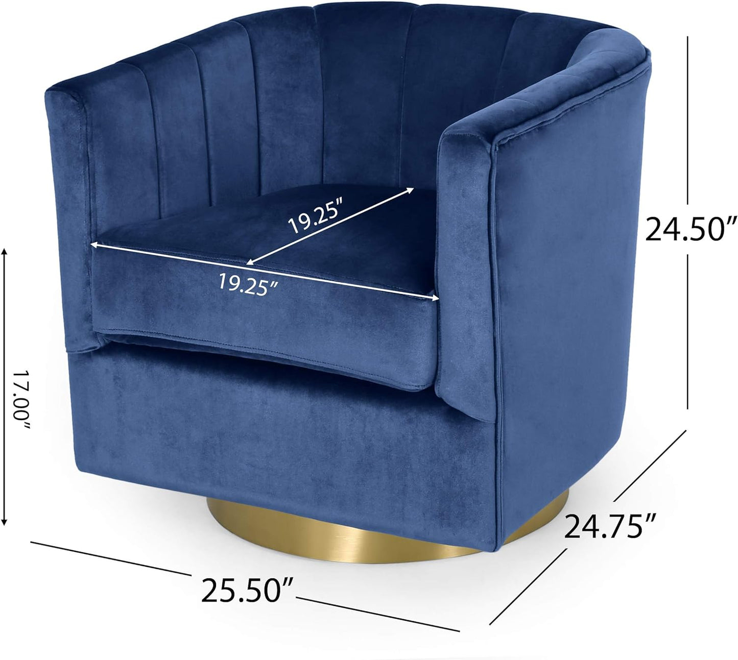 Conrail Glam Velvet Swivel Club Chair by Christopher Knight Home - 25.50" L x 24.75" W x 24.50" H
