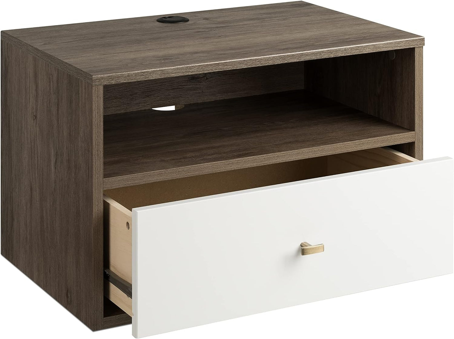 Prepac Floating Composite Wood Nightstand with Open Shelf in Drifted Gray/White