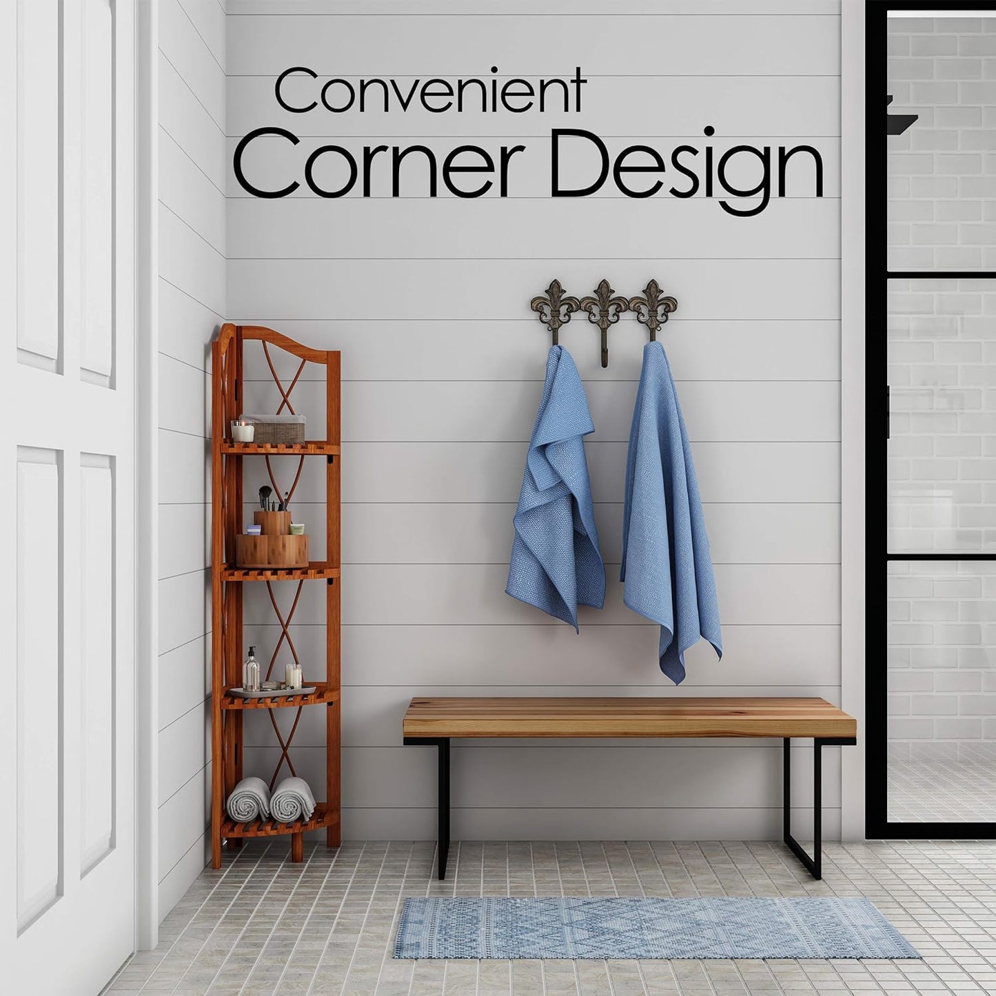 4 tier Wood Folding Corner Display Shelf-Pecan