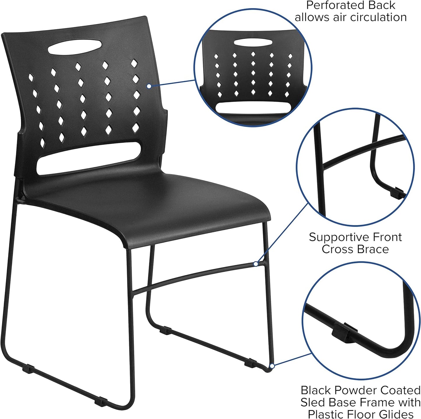 Series Black Sled Base Stack Chair with Air-Vent Back