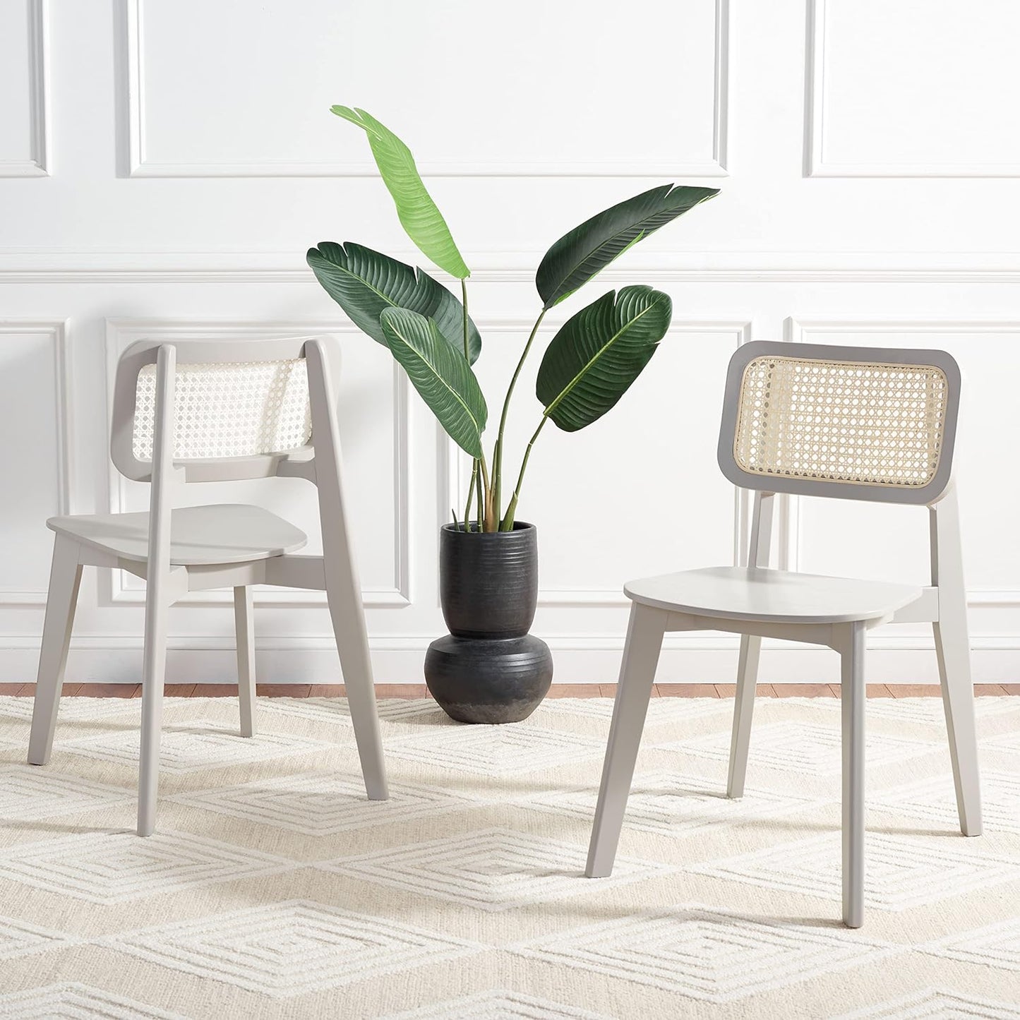 Safavieh Home Collection Luz Coastal Grey/Natural Cane Rattan (SET OF 2) Dining Chair