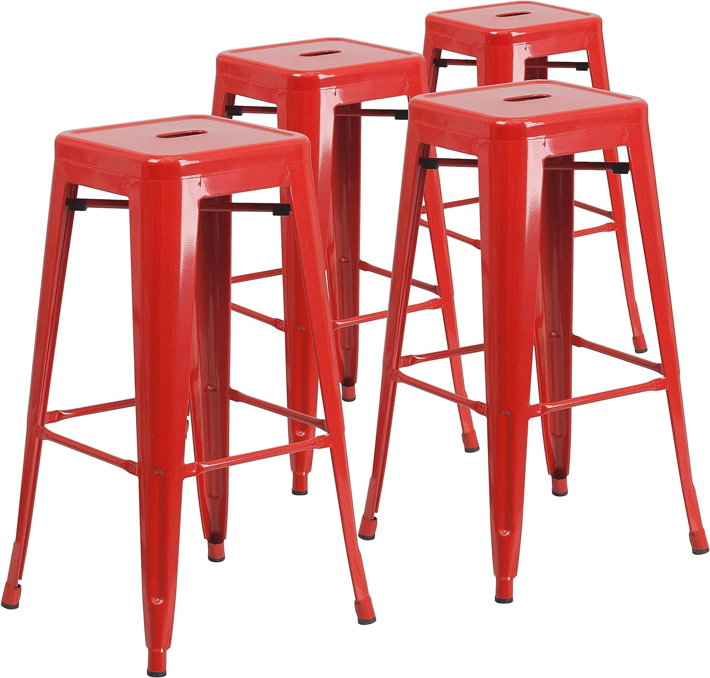 Commercial Grade 30" Backless Metal Indoor/Outdoor Bar Stool with Square Seat - Red,(Set of 2)