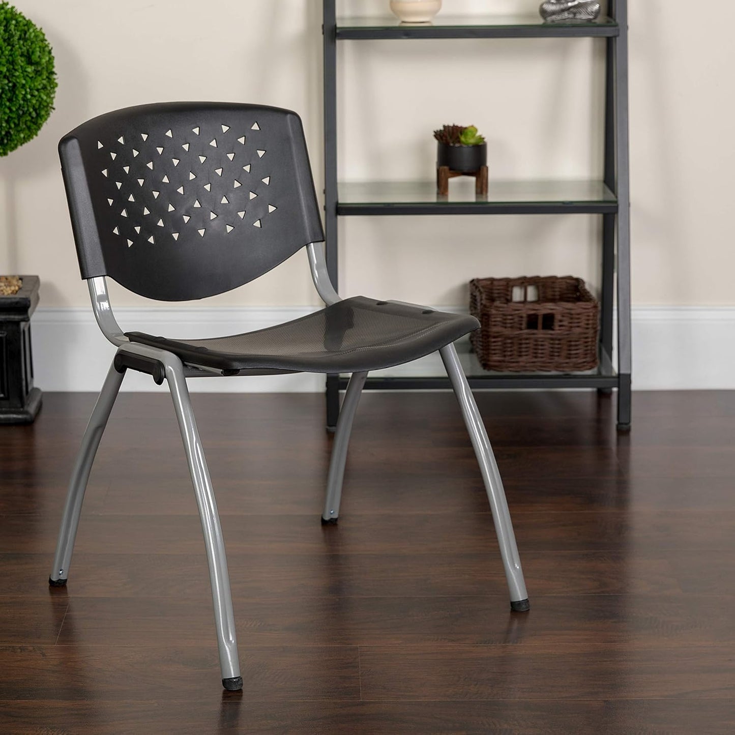 Series Black Plastic Stack Chair with Titanium Gray Powder Coated Frame