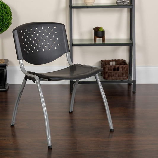 Series Black Plastic Stack Chair with Titanium Gray Powder Coated Frame