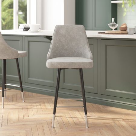 Shelly 30" Faux Leather Counter Stool - Set of 2, Gray