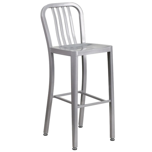 Commercial Grade 30" High Metal Indoor-Outdoor Barstool with Vertical Slat Back, (Set of two)