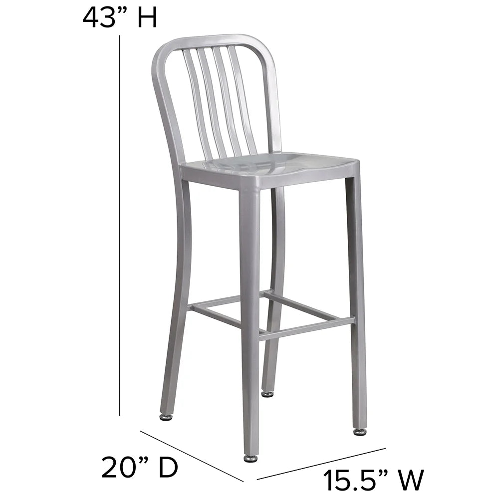 Commercial Grade 30" High Metal Indoor-Outdoor Barstool with Vertical Slat Back, (Set of two)