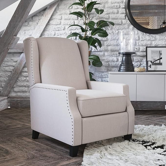 Wingback Reclining Chair with Nail head Trim - Soft pink