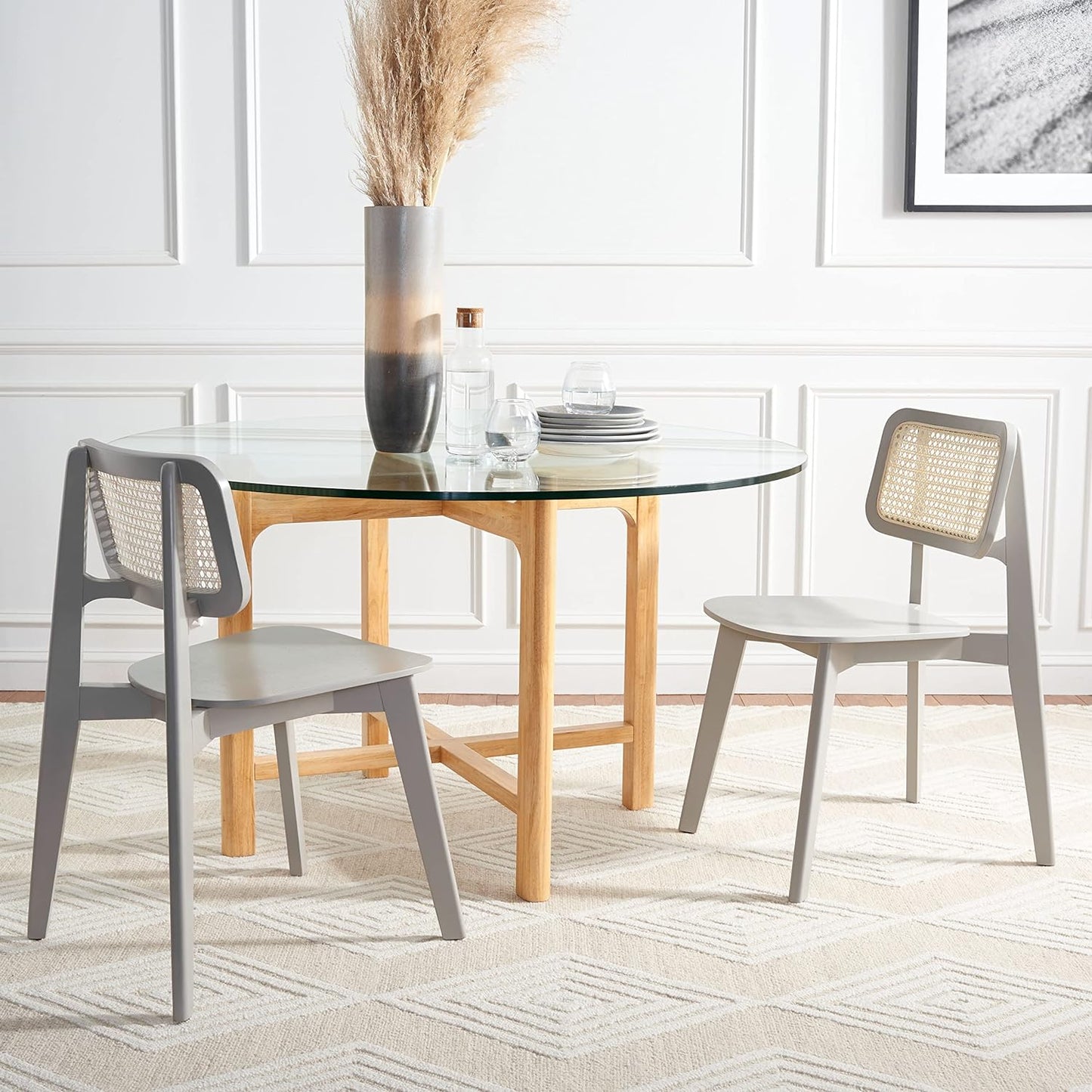 Safavieh Home Collection Luz Coastal Grey/Natural Cane Rattan (SET OF 2) Dining Chair