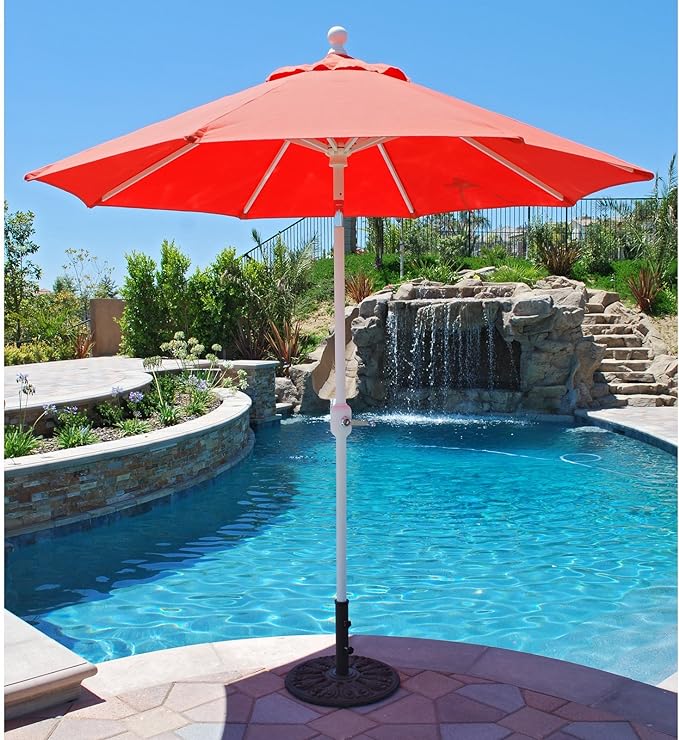 Deluxe Auto Tilt 7.5' Round Umbrella with White Pole - Navy