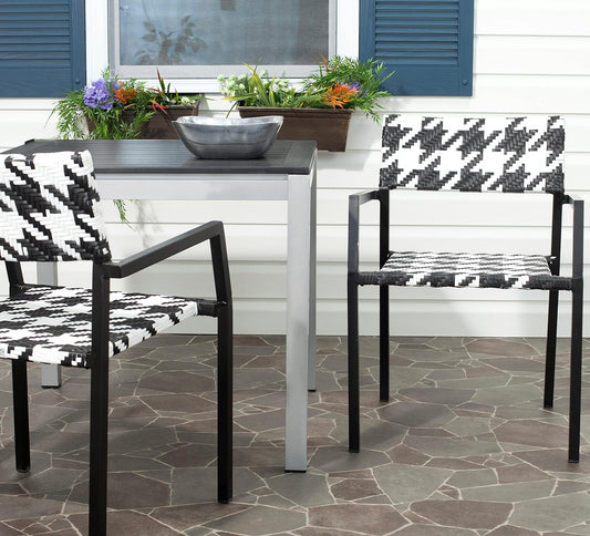 Safavieh Outdoor Collection Halden White and Black Arm Chair (Set of 2)