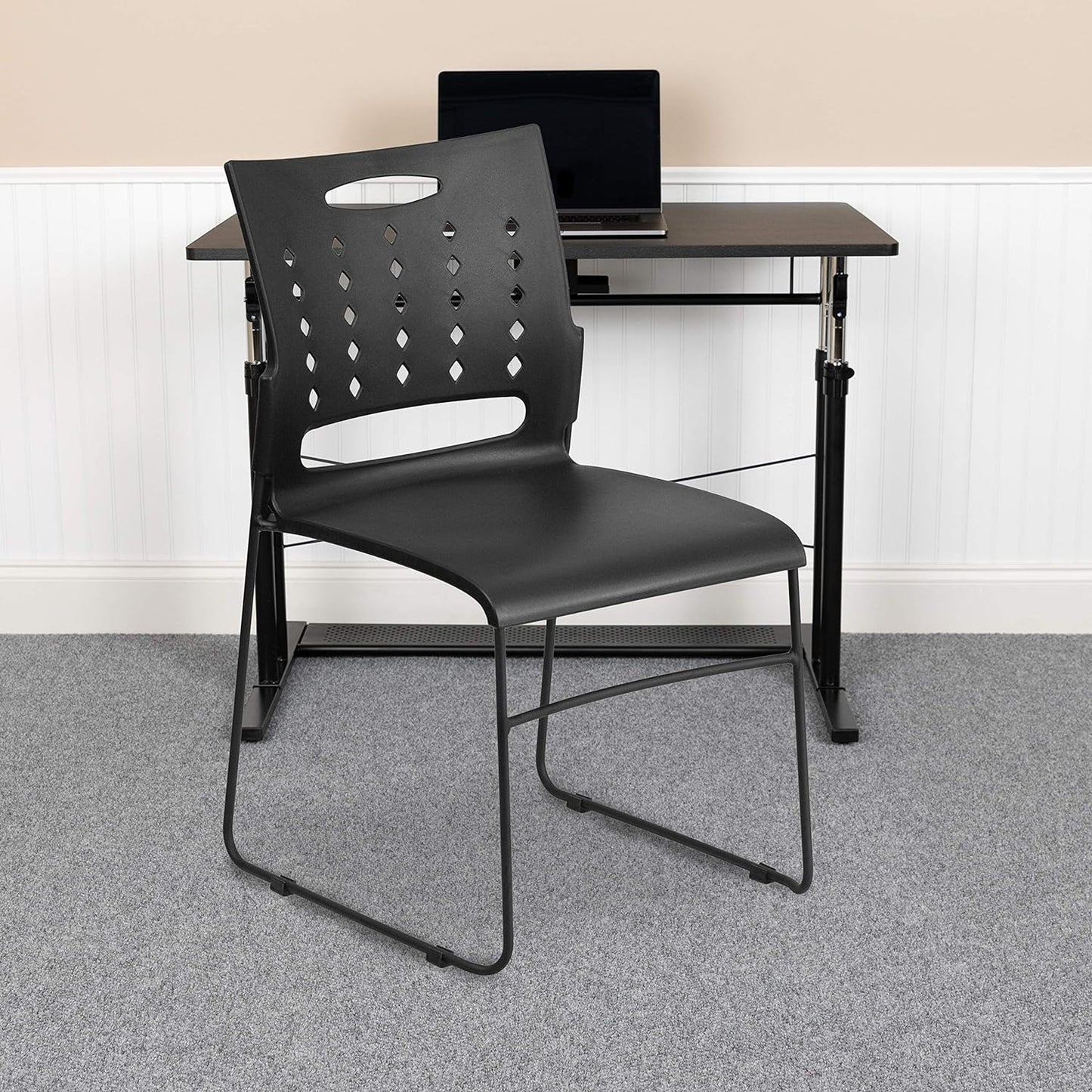 Series Black Sled Base Stack Chair with Air-Vent Back