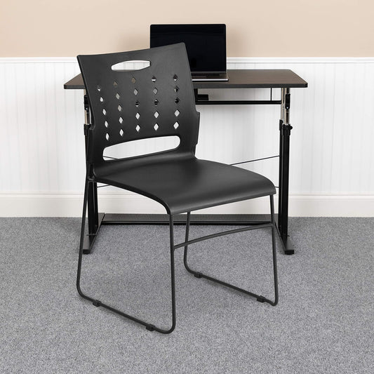 Series Black Sled Base Stack Chair with Air-Vent Back