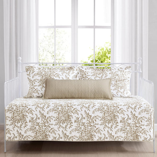 Laura Ashley Home | Bedford Collection | Quilt Set - 100% Cotton, Lightweight & Breathable, Reversible Bedding, Pre-Washed for Added Softness, Daybed, Mocha
