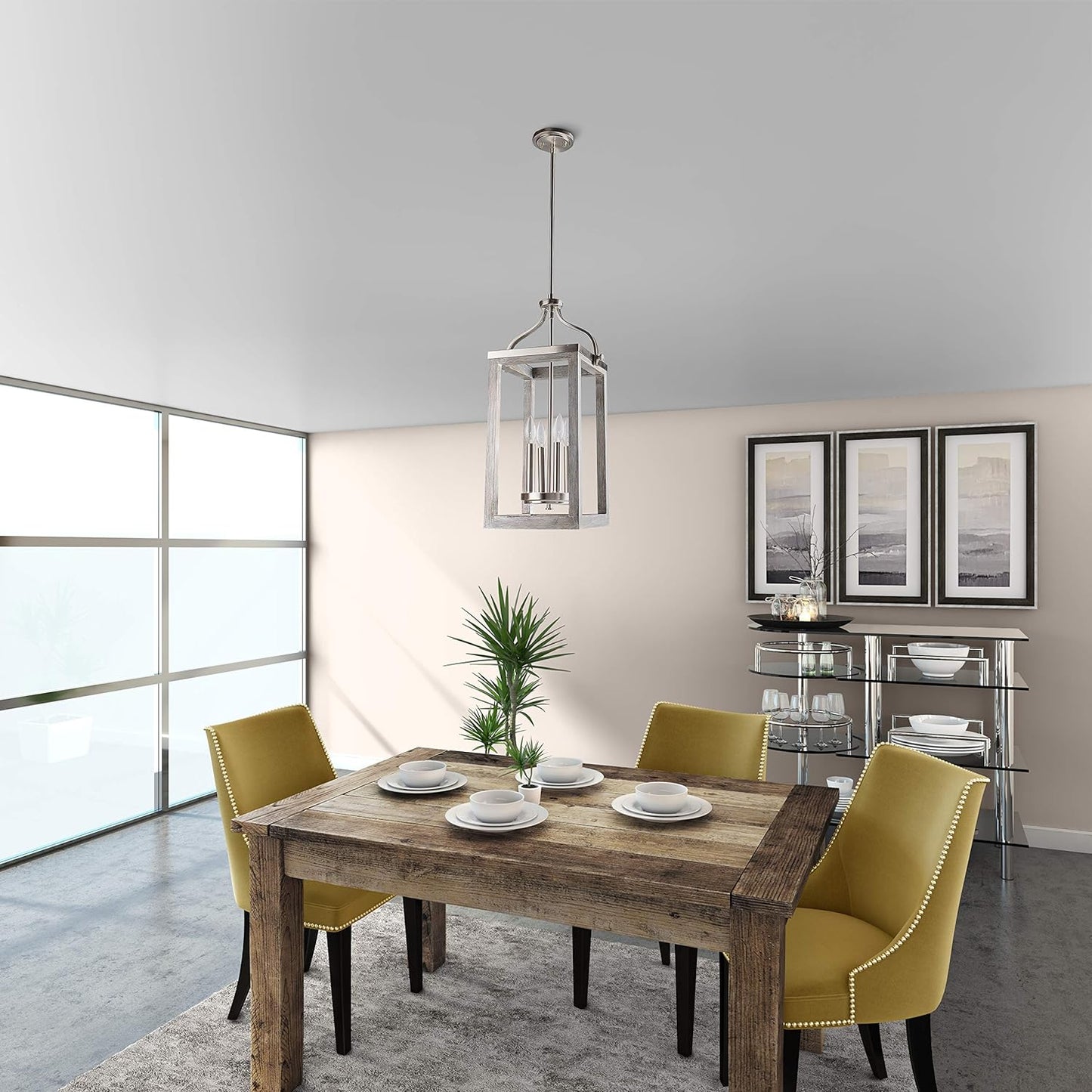 EGLO Westbury 4-Light Ceiling Pendant Hanging Lighting Fixture with Farmhouse Wood for Kitchen Island, Hallway, and Dining Room, 60W, 11-Inch, Brushed Nickel Finish, 11 in