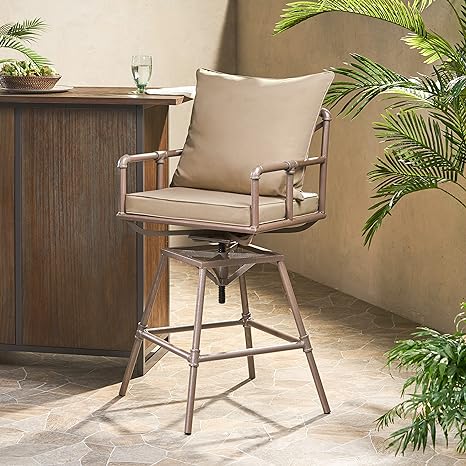 Christopher Knight Home Northrup Outdoor Pipe Adjustable Barstool, Grey And Brass