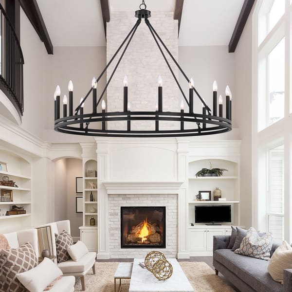 Acroma 48In Modern Farmhouse 18-light Wagon Wheel Candle Chandelier - 48'' W x 48'' D x 36'' H