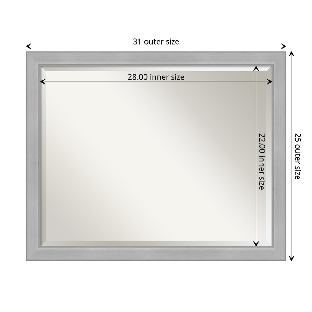 Beveled Bathroom Wall Mirror - Vista Brushed Nickel Frame 31" X 25"