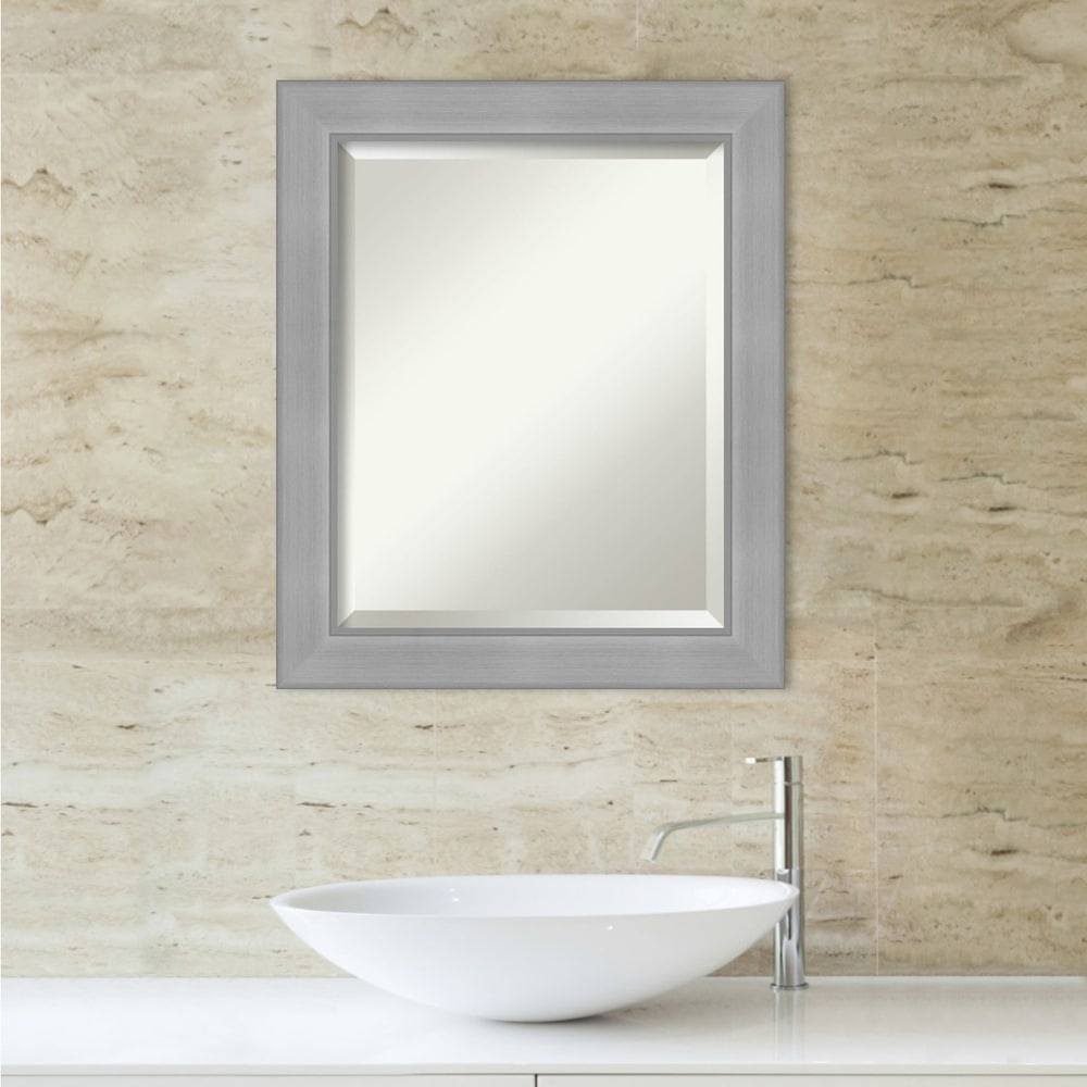 Beveled Bathroom Wall Mirror - Vista Brushed Nickel Frame 31" X 25"