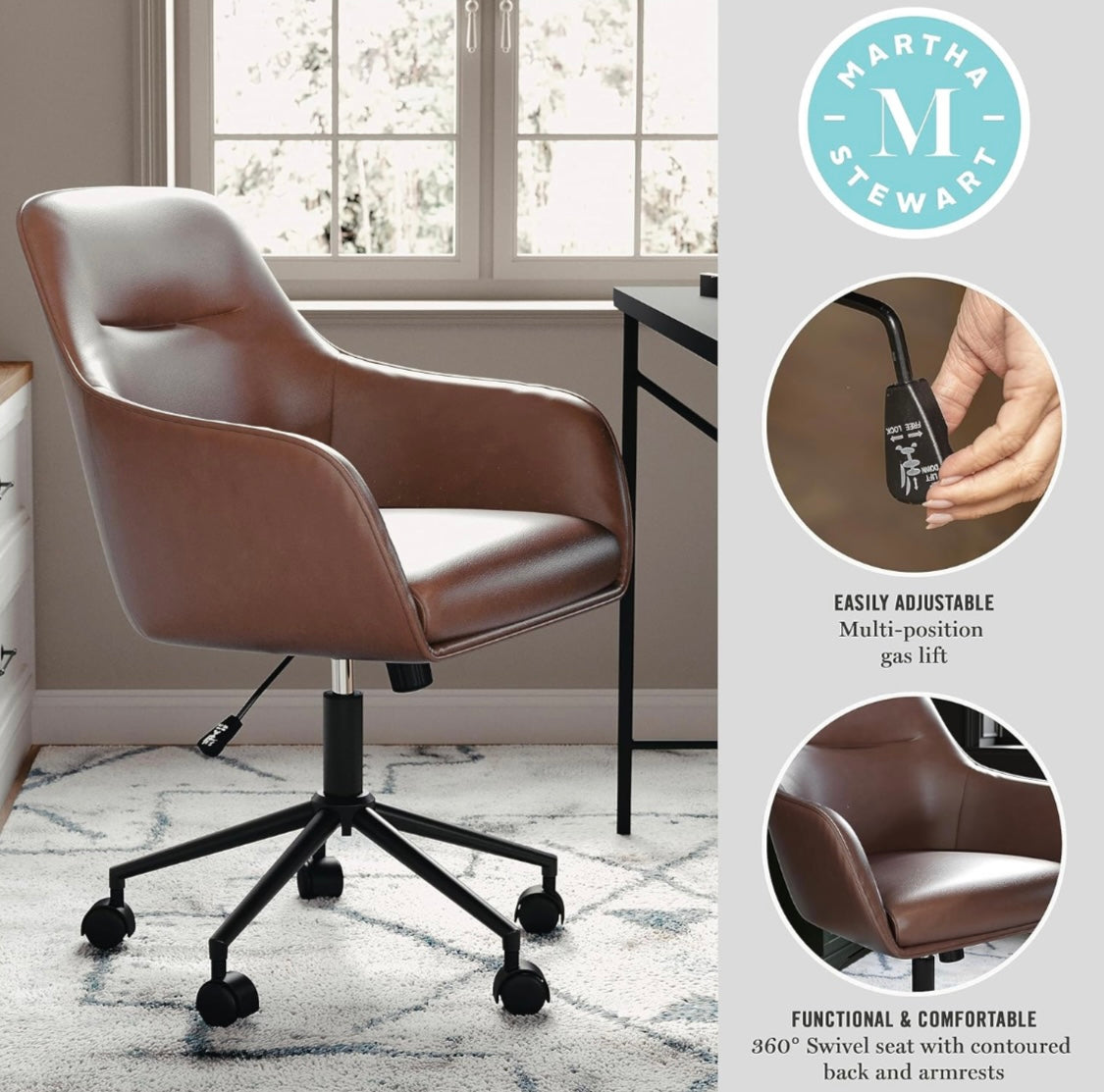 Martha Stewart Rayna Office Chair in Saddle Brown