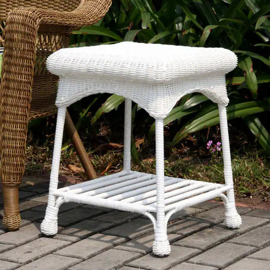 Outdoor Wicker Patio End Table - White